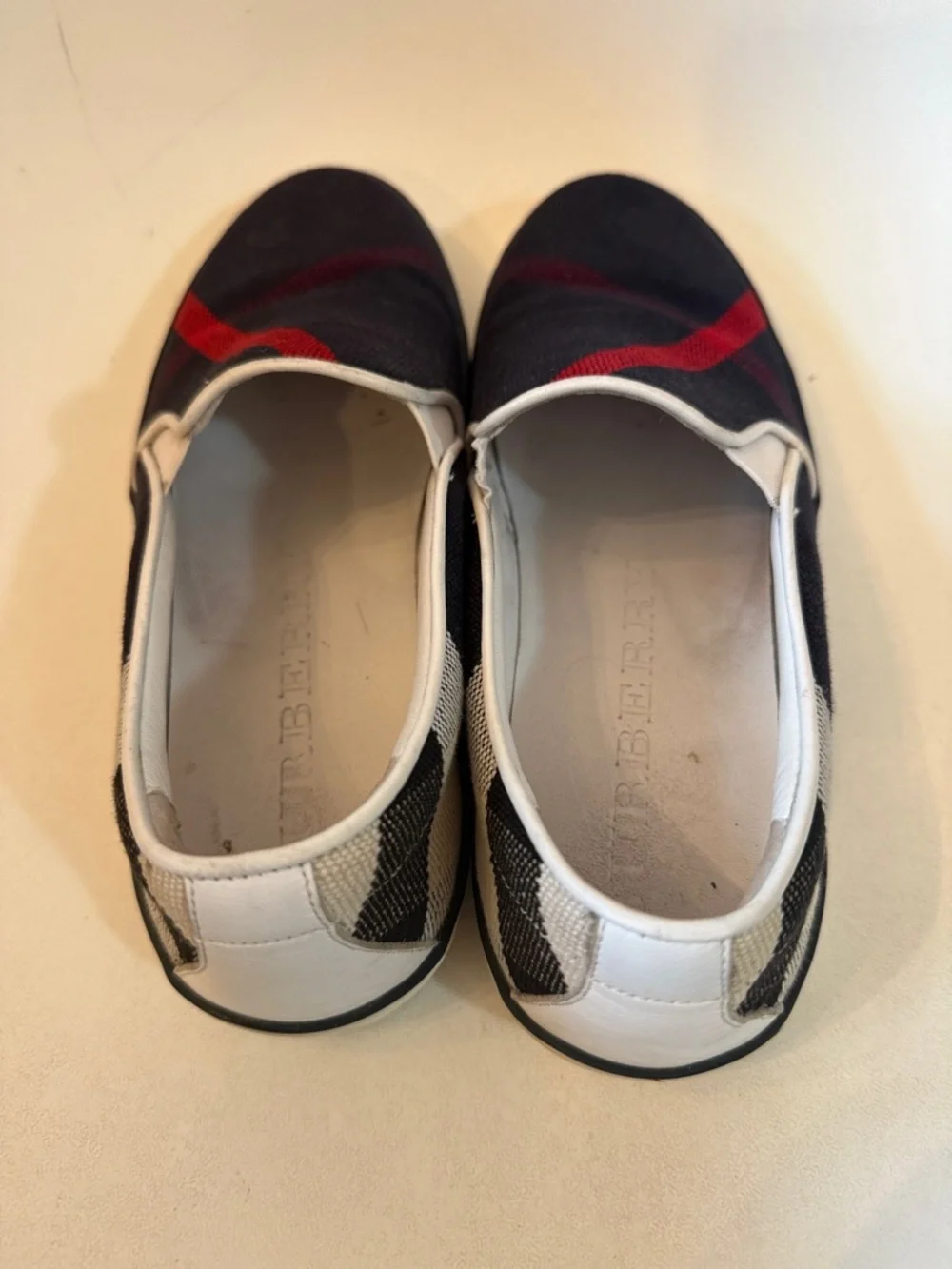 Burberry Women's Navy Slip-On Sneakers with Red Stripe 37.5 7.5 - Picture 3 of 12